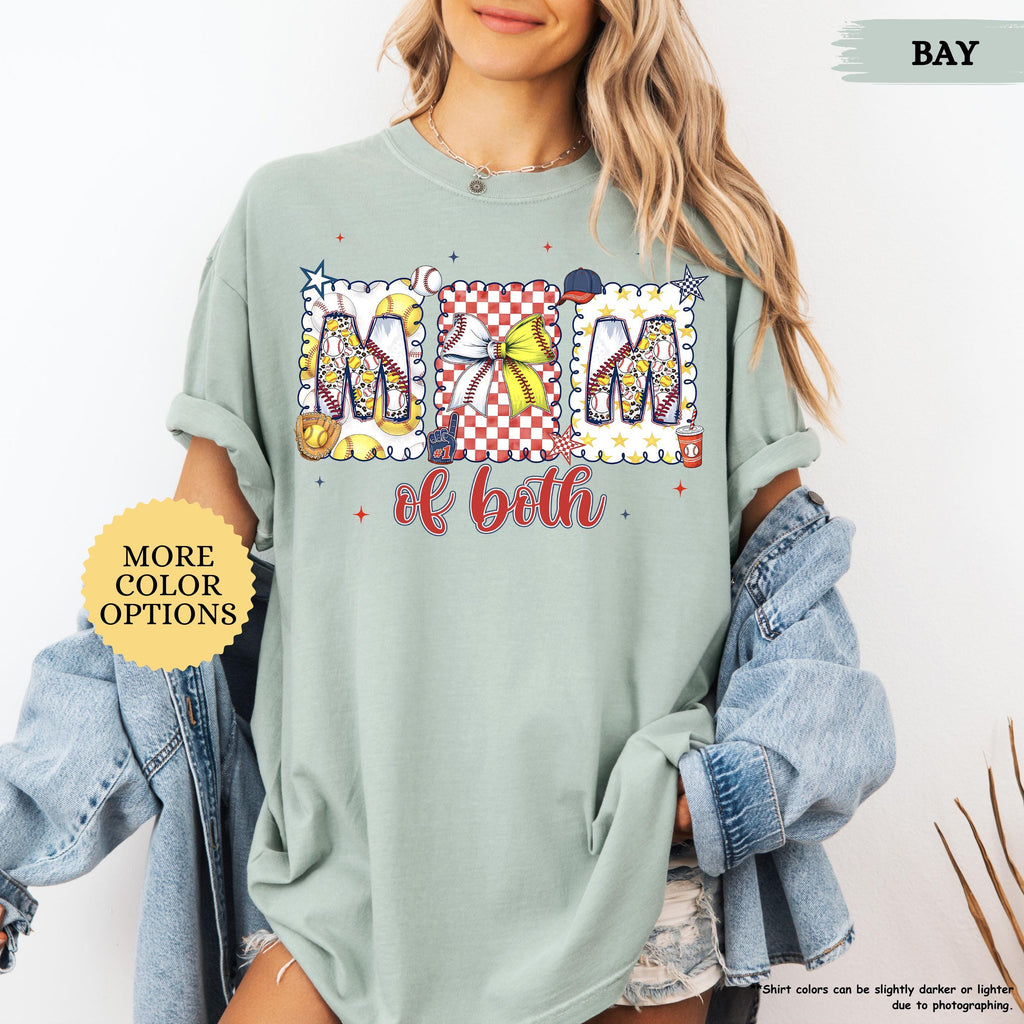 Comfort Colors® Baseball Softball Mom Shirt, Mom Of Both Shirt, Baseball Mom Shirt, Softball Mom Gifts, Sports Mom Shirt, Coquette Game Day