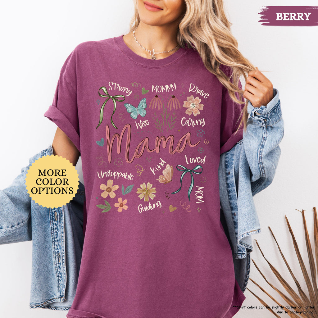 Comfort Colors® Boho Floral Mama Shirt, Coquette Mama Shirt, Flower Mom Shirt, Gift For Mom, Mothers Day Gift, New Mom Gift, Mom Tshirt