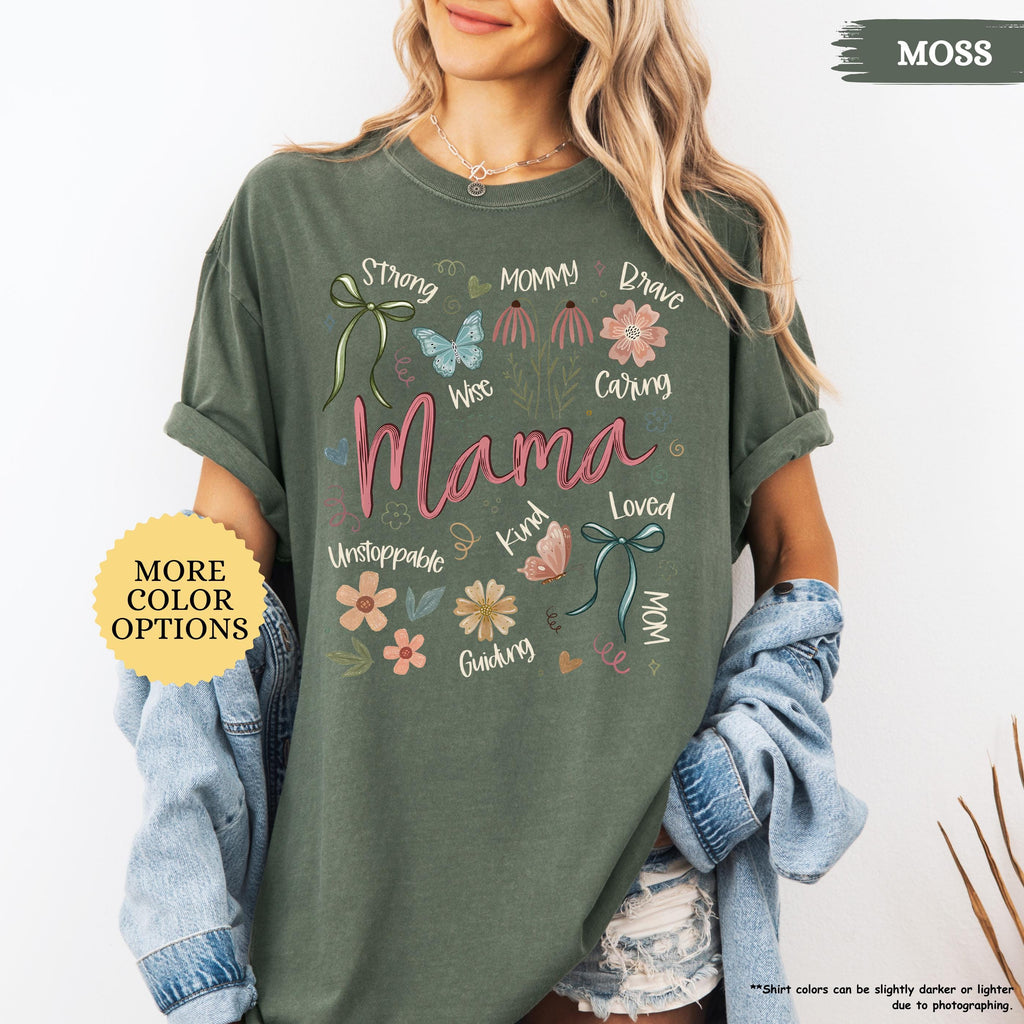 Comfort Colors® Boho Floral Mama Shirt, Coquette Mama Shirt, Flower Mom Shirt, Gift For Mom, Mothers Day Gift, New Mom Gift, Mom Tshirt