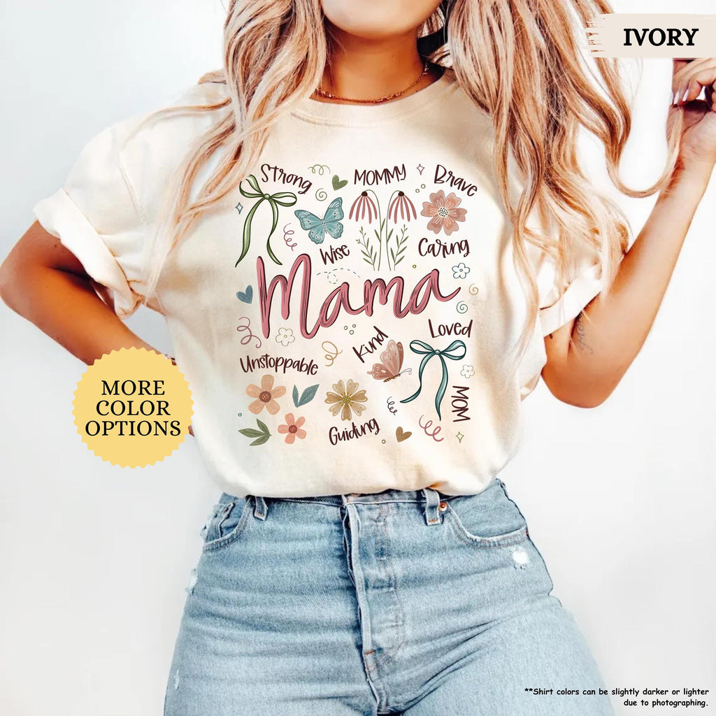 Comfort Colors® Boho Floral Mama Shirt, Coquette Mama Shirt, Flower Mom Shirt, Gift For Mom, Mothers Day Gift, New Mom Gift, Mom Tshirt