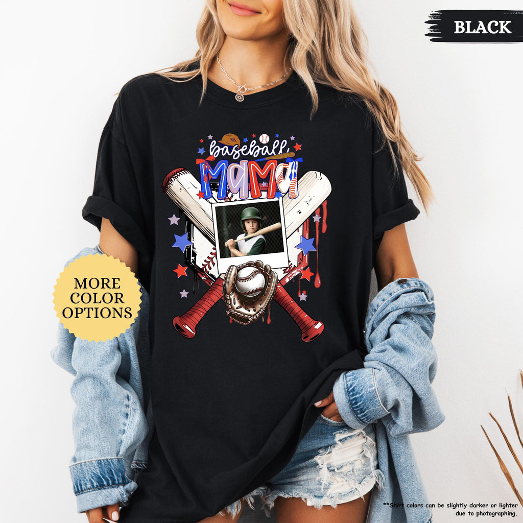 Comfort Colors® Baseball Mom With Photo Shirt, Custom Baseball Player Photo Shirt, Baseball Mom Gift, Baseball Lover Tee, Mothers Day Gift