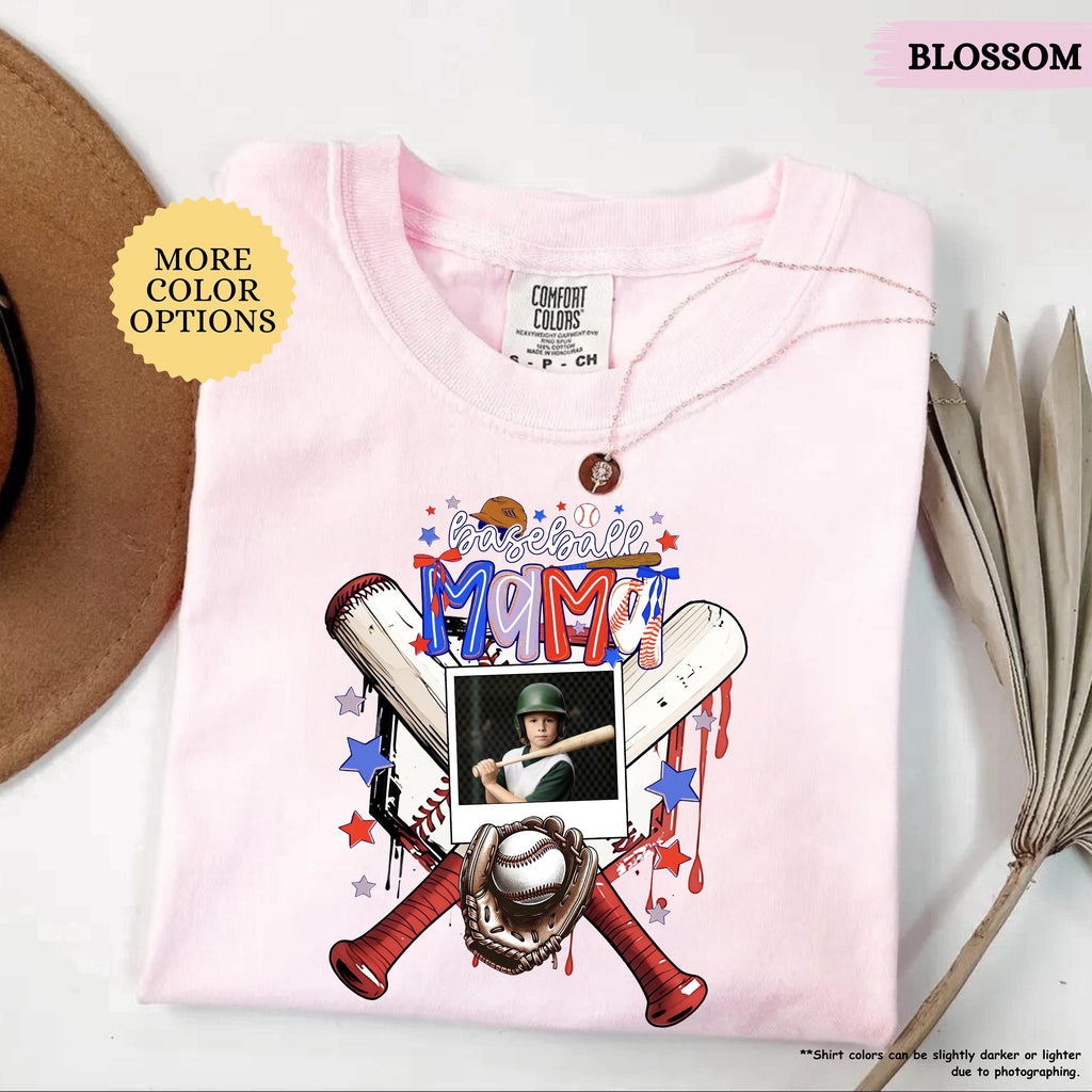 Comfort Colors® Baseball Mom With Photo Shirt, Custom Baseball Player Photo Shirt, Baseball Mom Gift, Baseball Lover Tee, Mothers Day Gift